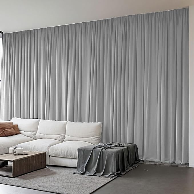 Extra Wide Blackout Curtains Room Separator - Room Divider Curtains for Ceiling Track System or Rod with Hooks - Privacy Floor to Ceiling Curtain for Wall Ceiling Mount Track, 1 Panel