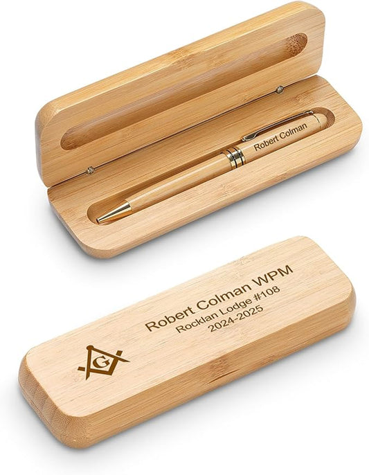 Executive Gift Shoppe | Masonic Theme Laser Engraved Bamboo Pen and Box Set