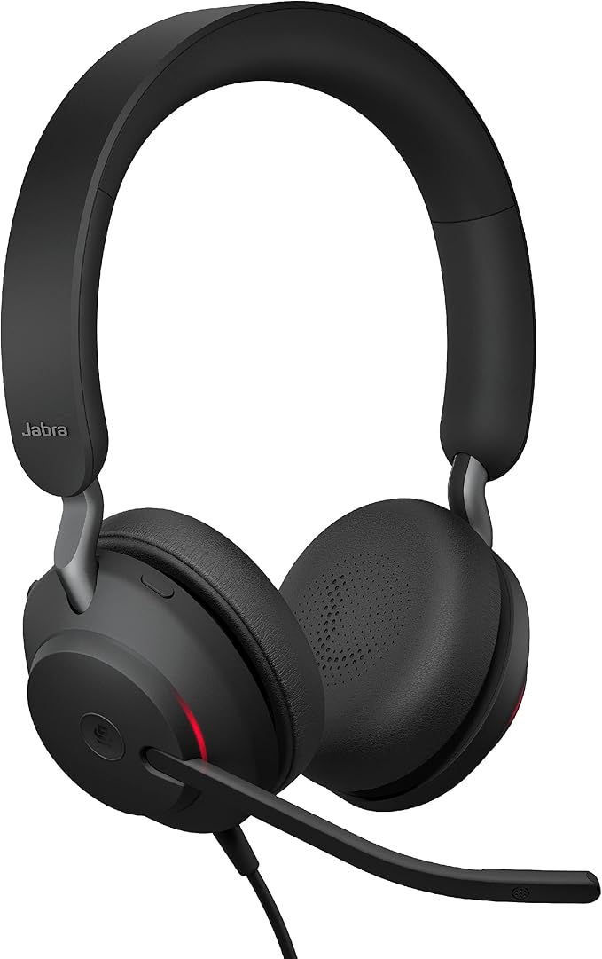 Jabra Evolve2 40 MS Wired Headphones, USB-C, Stereo, Black – Telework Headset for Calls and Music, Enhanced All-Day Comfort, Passive Noise Cancelling Headphones, MS-Optimized with USB-C Connection