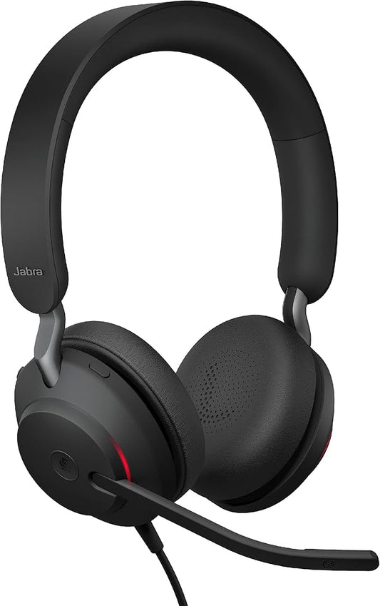 Jabra Evolve2 40 MS Wired Headphones, USB-C, Stereo, Black – Telework Headset for Calls and Music, Enhanced All-Day Comfort, Passive Noise Cancelling Headphones, MS-Optimized with USB-C Connection