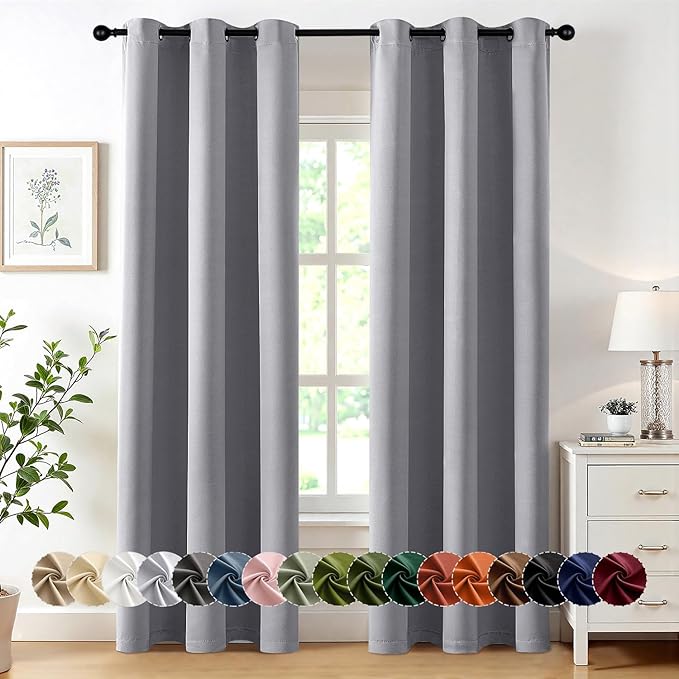 MIULEE Blackout Curtains for Bedroom Living Room 2 Panels, Thermal Insulated Room Darkening Drapes Grommet Noise Reducing Light Blocking Window Treatments 72 Inches Long 40x72 Inch Light Grey