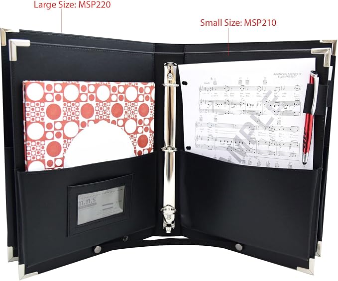 Orginal -MSP PU Leather Sheet Music Holder | 9.5" x 12" - Music Folder with Hand Strap for Musician- Improved Design (3 Ring Binder)