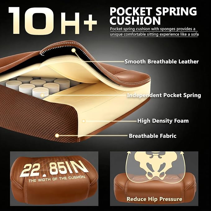 600lbs Big and Tall Office Chair with Pocket Spring Cushion, Heavy Duty Office Chair for Low Back Pain Relief, Large Executive Office Chair (Classic, Brown)