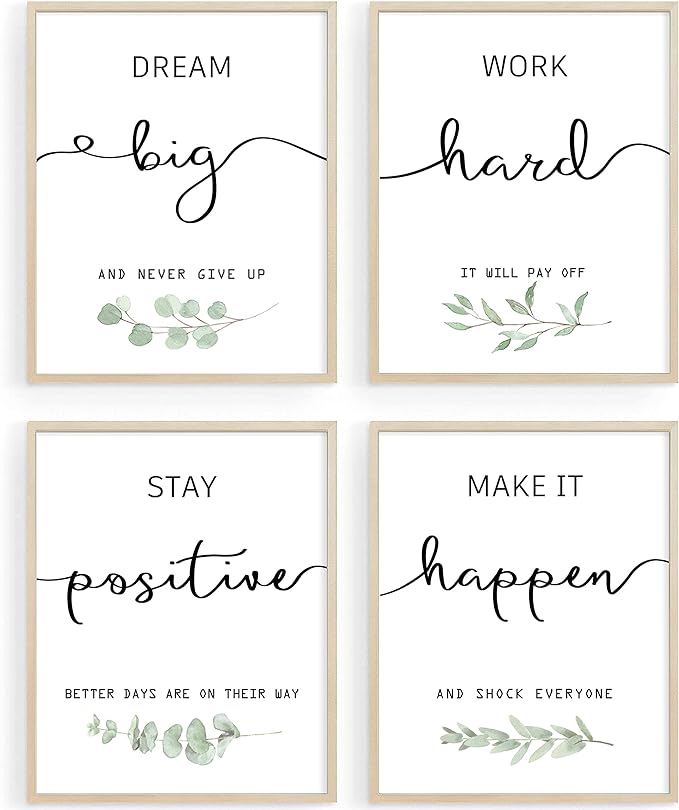 Howwii Inspirational Wall Art Office Decor, Motivational UNFRAMED Wall Art Prints for Bedroom,Living Room,Office,Classroom, Set of 4, 8"x10"