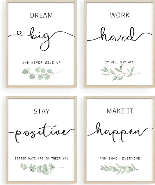 Howwii Inspirational Wall Art Office Decor, Motivational UNFRAMED Wall Art Prints for Bedroom,Living Room,Office,Classroom, Set of 4, 8"x10"