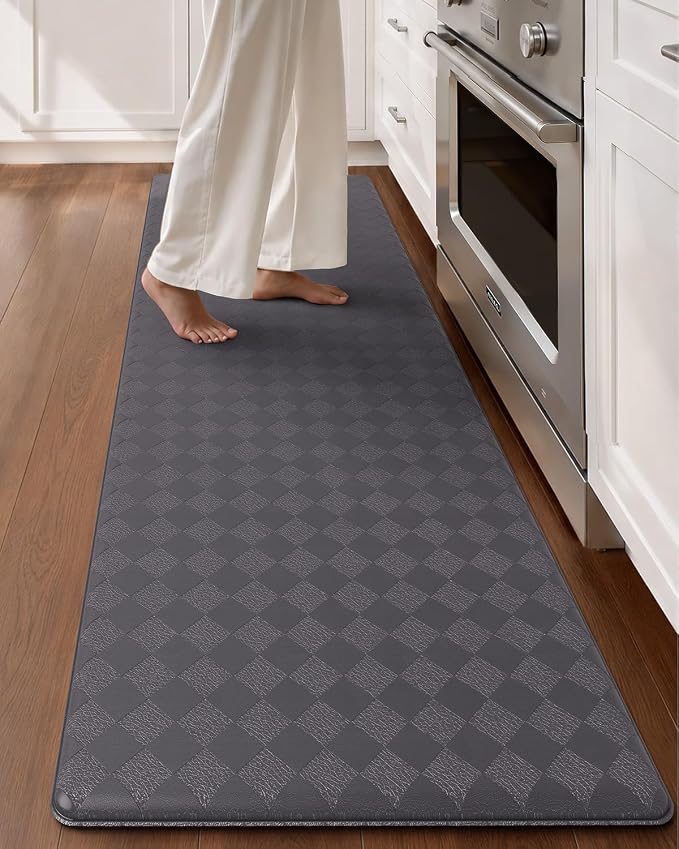 Color&Geometry Checkered Kitchen Floor Mat 17x59 Anti Fatigue Narrow, Grey | Waterproof & Oil Proof, Easy Clean PVC Kitchen Rug For Busy Family, 0.4in Thick Cushion For Long Standing, Non Slip, Small