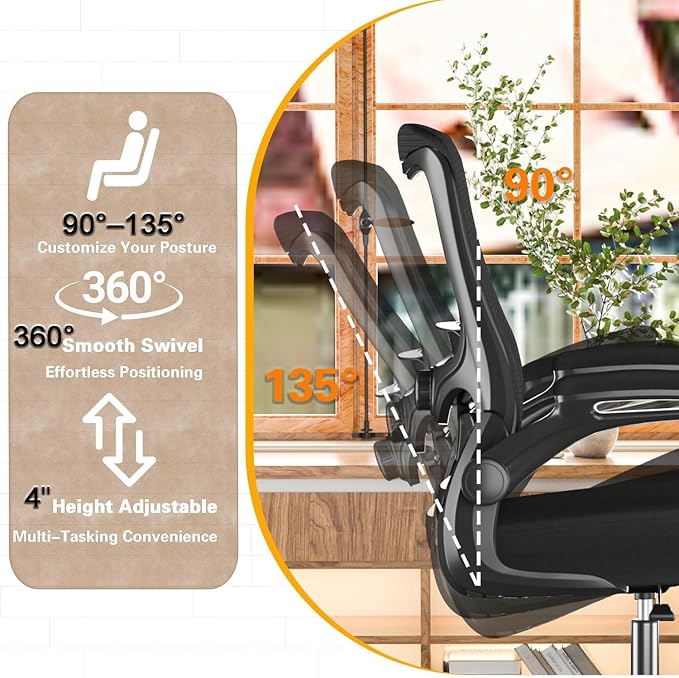 Ergonomic Office Chair for Long Hours, Adjustable Padded Lumbar Support for Lower Back Relief, 330 lb Capacity, Comfortable Computer Desk Chair for Home Office, Work & Study