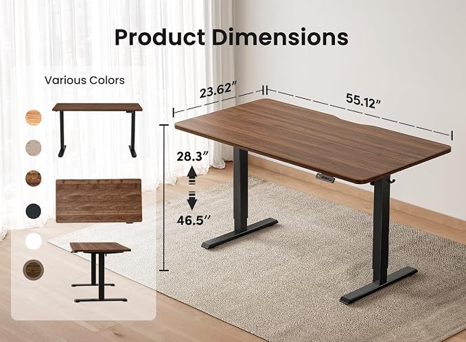 BANTI 55 × 24 Inches Standing Desk, Ergonomic, Electric Height Adjustable, Sit and Stand Up, Computer Office Desk with Splice Board, Black Frame/Black Walnut Top
