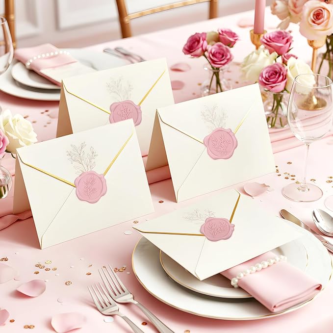 60Pcs Wax Seal Stickers, Wedding Invitation Envelope Seal Stickers Adhesive Backed Blush Pink for Wedding, Party,Valentine's Day,Mother's Day,Gift Wrapping (4 Leaf Styles)