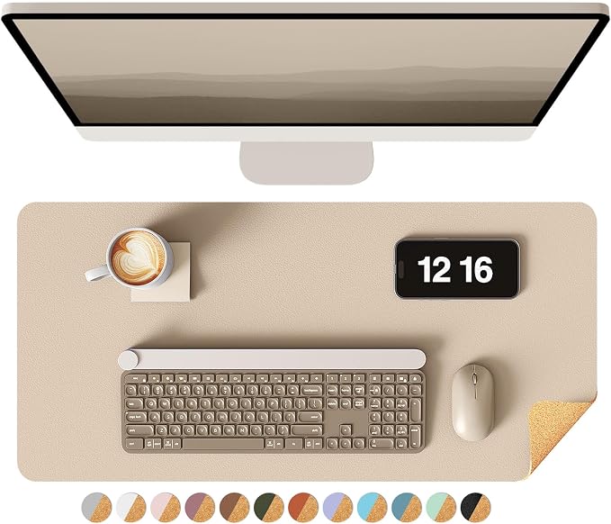 YSAGi Double-Sided Desk Pad, 23.6"x13.7" Leather Desk Mat, Eco Cork Desk Pad Protector, Large Mouse Pad for Desk, Waterproof Desk Blotter Pad, Desk Writing Pad for Office Work/Home(Beige/Cork)