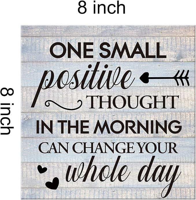 Inspirational Farmhouse Canvas Print Wall Art Decor One Small Positive Thought in the Morning Can Change Your Whole Day Sign Painting Plaque Rustic Home Decoration (8 X 8 Inches, Framed)