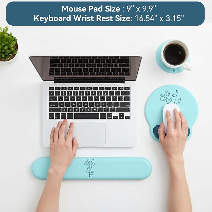 Mouse Pad with Keyboard Wrist Rest,Ergonomic Mouse Pad Wrist Support PU Base with Coaster,Mousepad with Nonslip Base for Computer Laptop Keyboard Home&Office