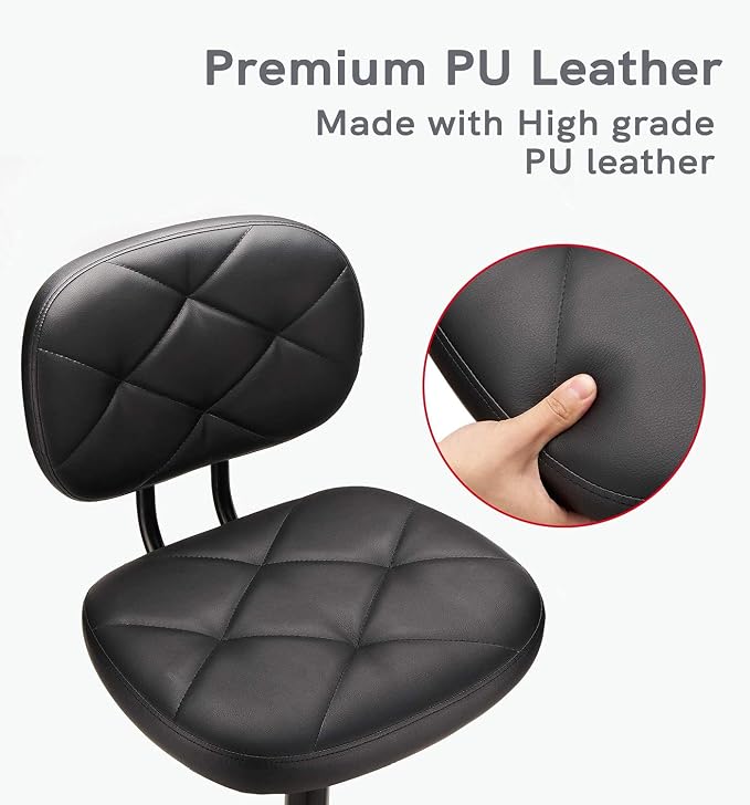 KLASIKA Tall Drafting Rolling Stool Chair with Low Back Support and Adjustable Foot Rest Ring Set of 2 PU Leather Vinly Wide Seat Swivel Standing Desk Chair for Office Home 2 Pack