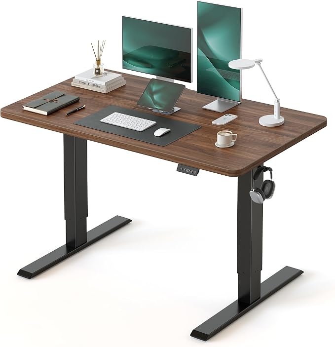 CubiCubi Standing Desk, 40 x 24 Inches Electric Height Adjustable Computer Desk, Sit Stand up Home Office Desk with Memory Presets, Dark Walnut