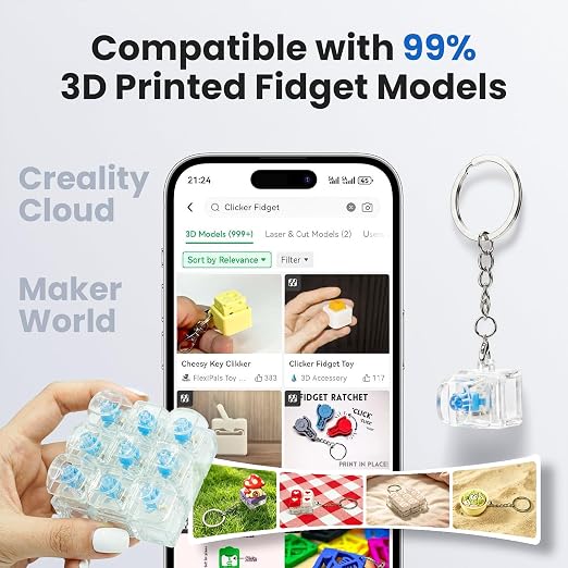 50PCS Keyboard Clickers for 3D Prints, Crisp Clicks, Strong Tactile Bump, Dustproof, 3-Pin Blue Mechanical Keyboard Switches for 3D Printed Clicker Fidget, Extra 10PCS Metal Keychain