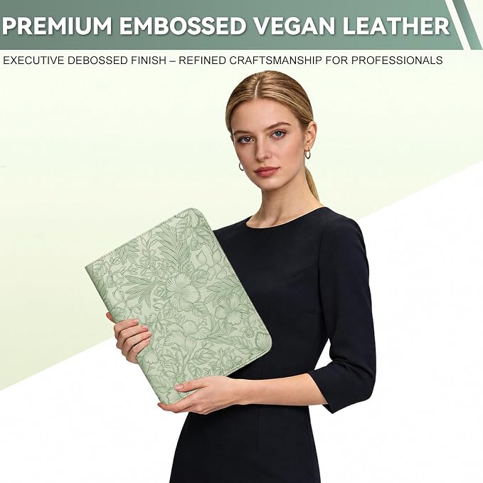 Leathario Portfolio Binder, Includes 5 Sheet Protectors and a Pen, 13 Inch Tablets Organizer, Vegan Leather A4 Padfolio, Multi-Pocket Notepad Business Planner Professional Document