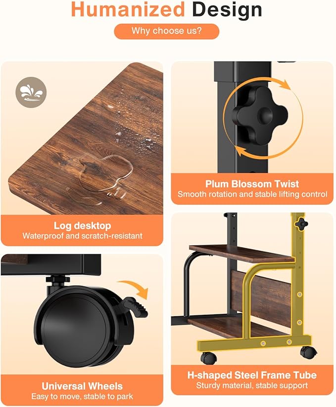 Laptop Desk Adjustable Desk Small Standing Desk Home Office Desks for Small Spaces Portable Desks Table for Bedrooms,Mobile Rolling Computer Work Desks on Wheels
