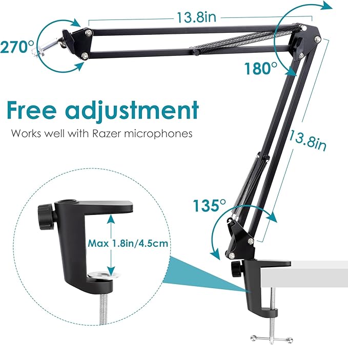 Mic Boom Arm for Razer Seiren V2 X Microphone - Adjustable Mic Arm Compatible with Razer Seiren V2 Pro, Seiren Mini and Seiren X, Mic Stand Great for Streaming, Gaming, Podcast by YOUSHARES