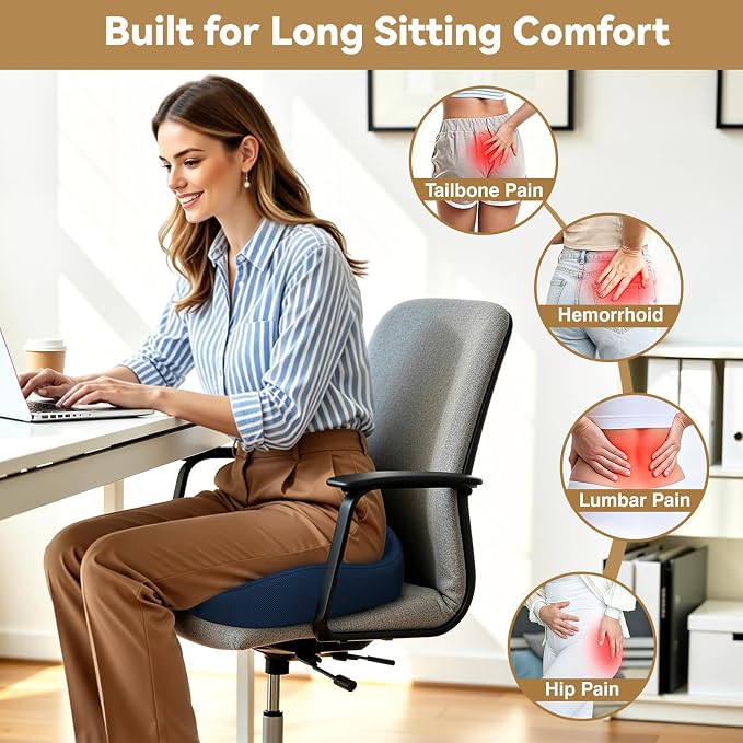 TushGuard 5-Zone Ergonomic Seat Cushion with Coccyx Cutout, Blue | Office Chair Cushions for Tailbone Pain, Non-Slip Bottom, Breathable Washable Mesh, Versatile Use for Car, Office, Wheelchair