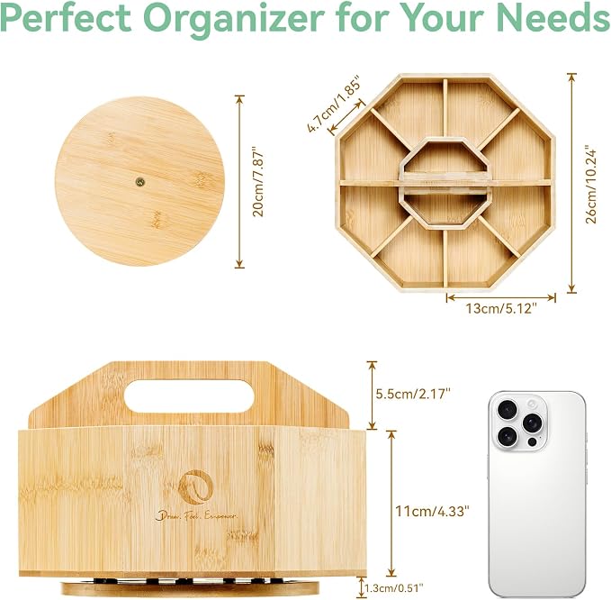 Ohuhu 360° Rotating Marker Organizer Holds 162 Honolulu & B Oahu Markers | 360-Degree Rotating Bamboo Desktop Storage Markers Pens Pencil Holder with 10 Compartments for Home Classroom Office Decor