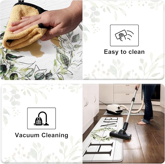 KIMODE Anti Fatigue Kitchen Mat Cushioned, Boho Farmhouse Kitchen Runner Rug, Non Slip Memory Foam Kitchen Mat for Floor, Waterproof Standing Desk Mat for Laundry Office Sink 20"x39" White