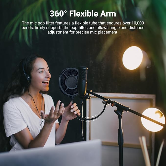 NEEWER Metal Pop Filter for Microphone, Six Layer Professional Foam Mic Isolation Shield Windscreen Cover with Flexible Arm for Podcast Live Streaming Voice Over Singing Studio Music Recording, MS044