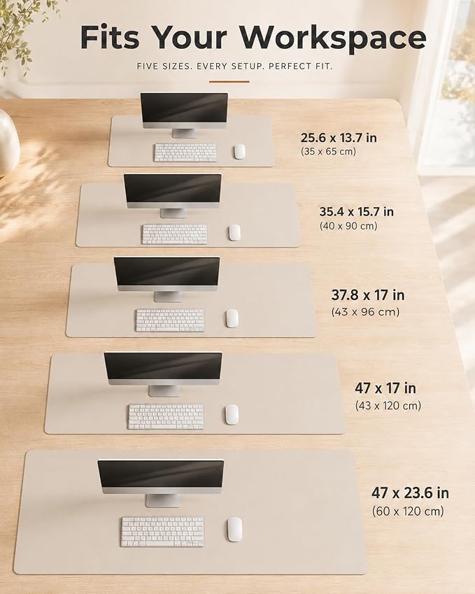 Aothia Dual-Sided Desk Mat, FSC Cork & PU Leather Desk Pad, Large Mouse Pad & Writing Surface for Full Desk Coverage, Non-Slip Waterproof Desk Protector - 47" x 23.6", Cream