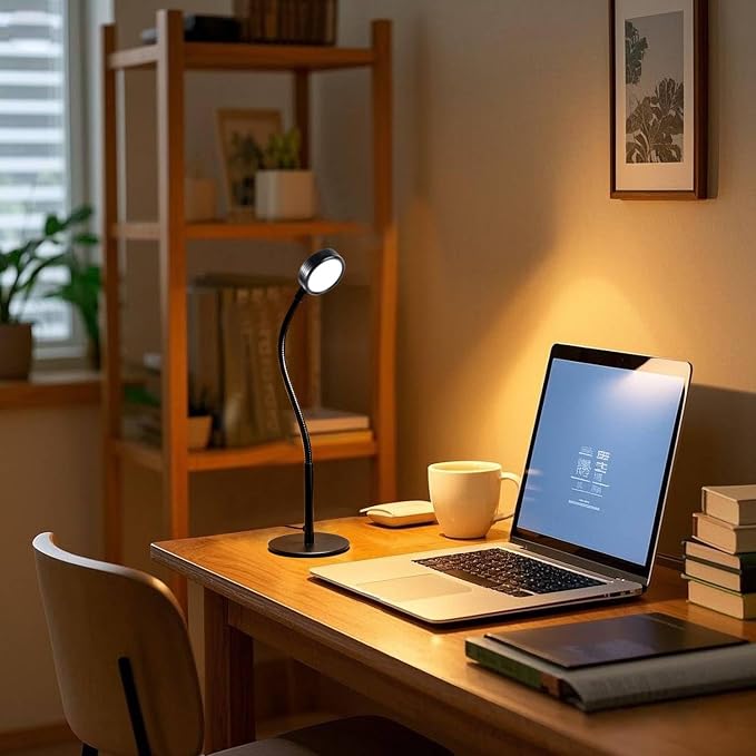 6W LED Desk Lamp with Gooseneck and US Adapter, CRI 90 | Metal Dimmable Reading Light, 3 Colors and 10 Brightness Levels, for Office Study
