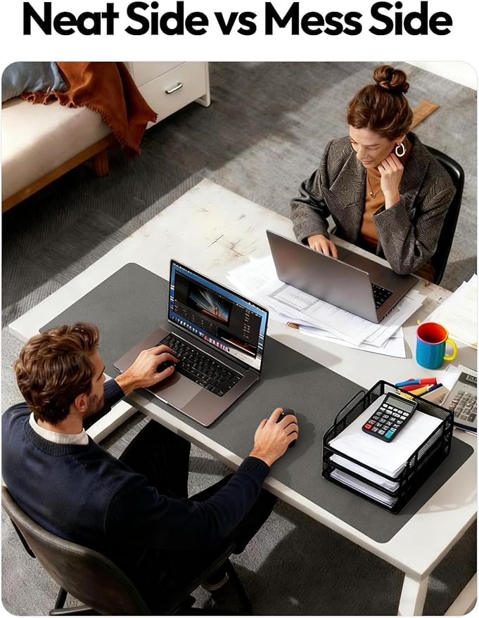 YSAGi Leather Desk Protector, Office Mat, Large Mouse Mat, Non-Slip PU Leather Blotter, Laptop Desk Mat, Waterproof Writing Pad for Office and Home(Dark Grey, 42" x 17.2")