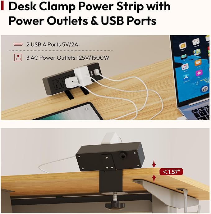 SANODESK Electric Standing Desk with Clamp Power Strip 48"x 24" Whole-Piece Desktop Height Adjustable Stand Up Desk with Cable Management Sit Stand Home Office Silver Frame/Maple Top