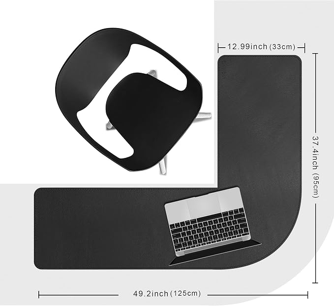 Chihein L-Shaped Desk Pad, Corner Desk Mat (37.4”+ 49.2”) x 12.99”, Computer Office Mouse pad Writing Table Pad for Home Office - Black/Gray