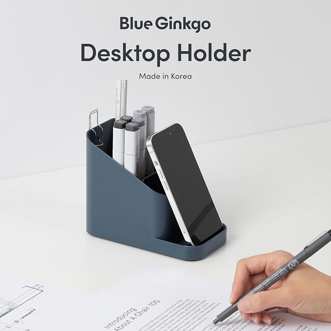 BLUE GINKGO Pen Holder, Desk Organizer, Blue, Made in Korea | Multi-Compartment. Space-Saving. Everyday Storage.