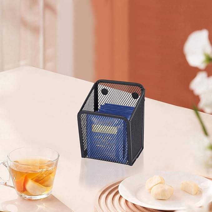 ELLDOO Magnetic Water Drink Packet Holder, Magnetic Metal Mesh Tea Bag Organizer Sugar Packet Basket, Kitchen Organizers and Storage for Refrigerator and Countertop