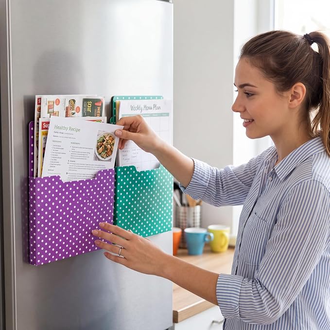 Gilprop 8 Pack Magnetic File Holder, 10"x13"x1.2" Magnetic Wall File Folders for Whiteboard, Hanging Classroom Organizer Storage, Refrigerator Magazine Holder for Mail Letters Paper Desk Office