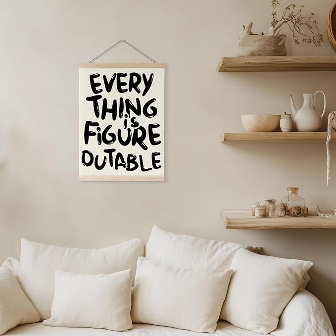 YQDEJ Everything is Figureoutable White Inspirational Wall Art Poster Hanger Frame, White Positive Affirmations Wall Decor, Motivational Wall Art for Home Office Classroom, 12x16 Inch