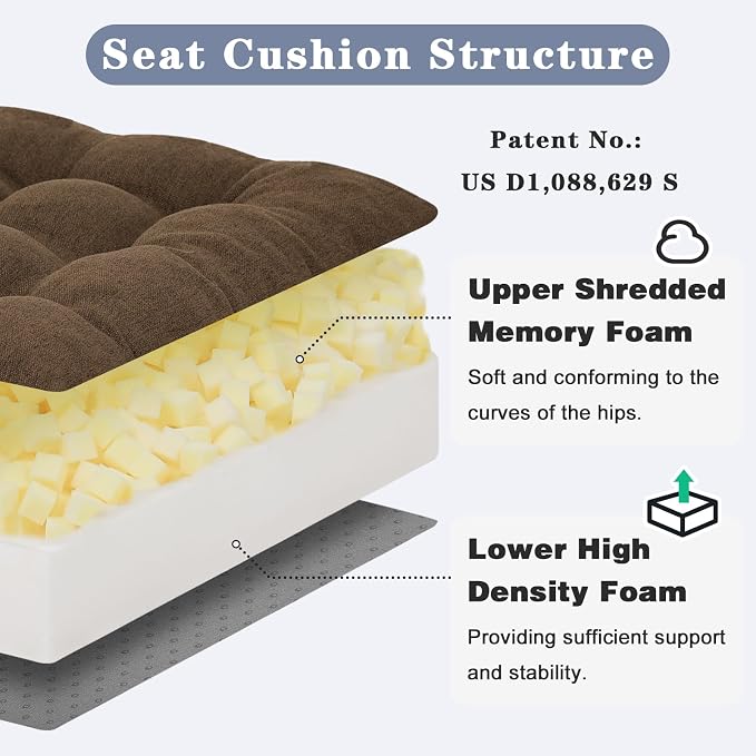 baibu Extra Large Memory Foam Recliner Cushions with Lumbar Support Pillow for Elderly, 20x20x5 Inch Thick Dual-Layer Patent Design Non-Slip Recliner Seat Cushion for Reduce Hip & Lumbar Pain, Brown