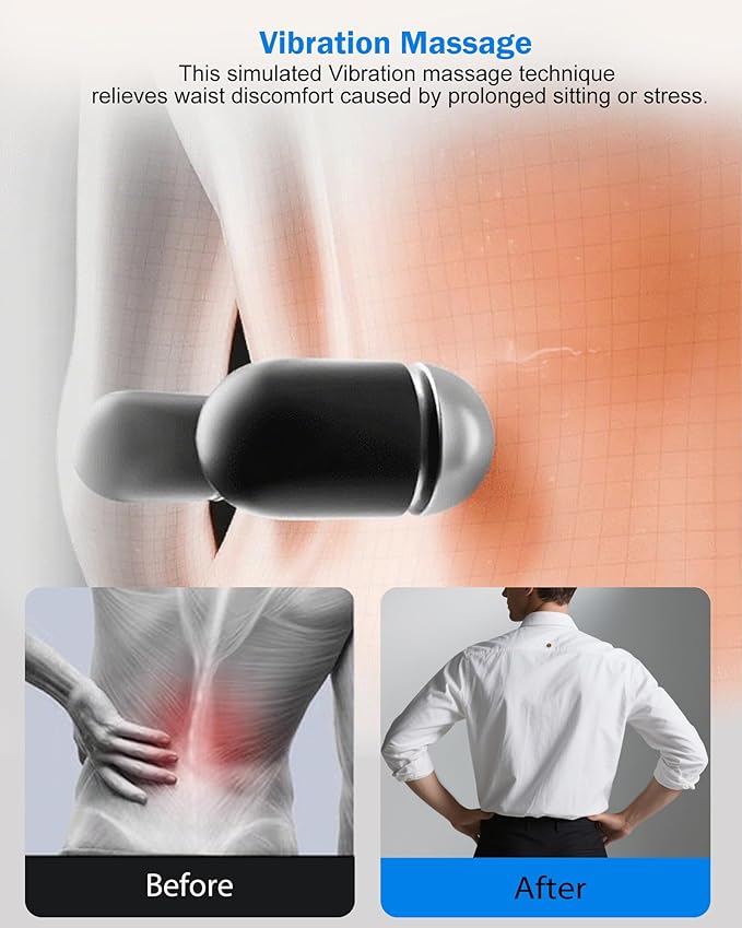 3 in 1 Electric Lumbar Support Pillow -Lower Back Massager with Heat & Vibration,Air Lift Technology,Ergonomic Memory Foam Back Massager for Pain Relief Deep Tissue