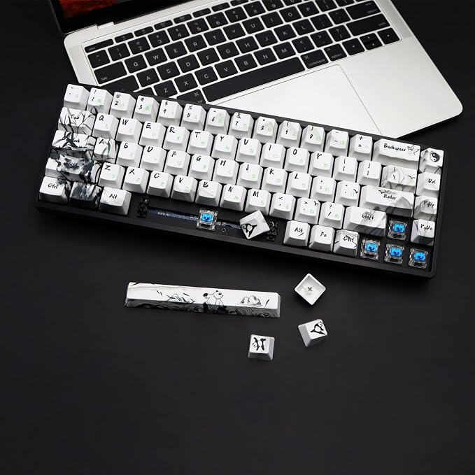 MOLGRIA Keycaps 68 Set Ink Panda for 68 Keys Keyboard, Custom PBT OEM Profile Key Caps with Japanese Font for Cherry MX Khail Switches Gaming Keyboard