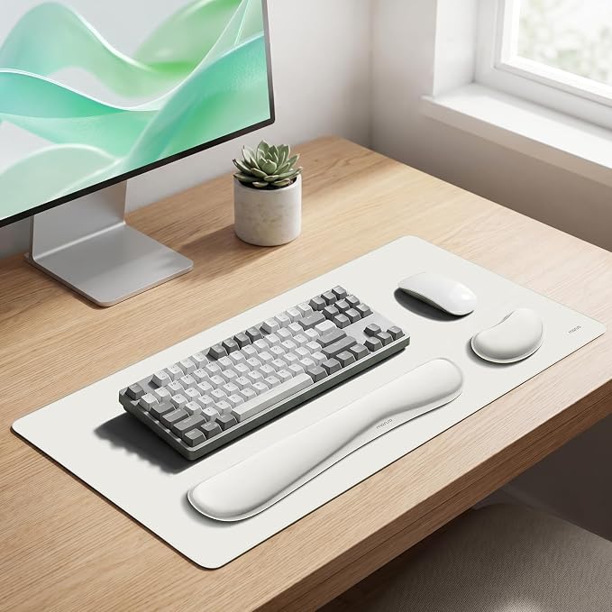 MOSISO Keyboard Mouse Pad Set, Gaming Mouse Pad&Keyboard Wrist Rest&Wrist Rest, Ergonomic Wristrests with Memory Foam Home Office Easy Typing Cushion Non-Slip Mousepad, Cloud Dancer White