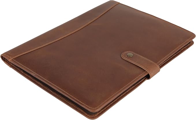 KomalC Leather Portfolio Folder with Button Closure | Business Padfolio for Professionals | Vintage Organizer with Legal Pad Holder, Card Slots & Document Pockets (Serena)