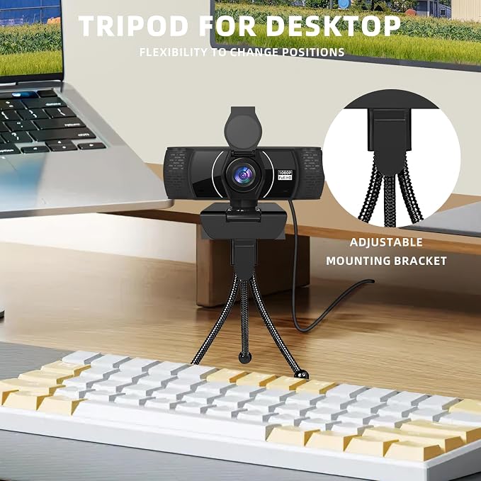 PEATOP Full HD Webcam for PC 1080P with Microphone,Computer Webcam 110° Field of View Streaming Camera with Cover Tripod Auto Light Correction Webcams for Zoom,Video Call, Skype,Teams