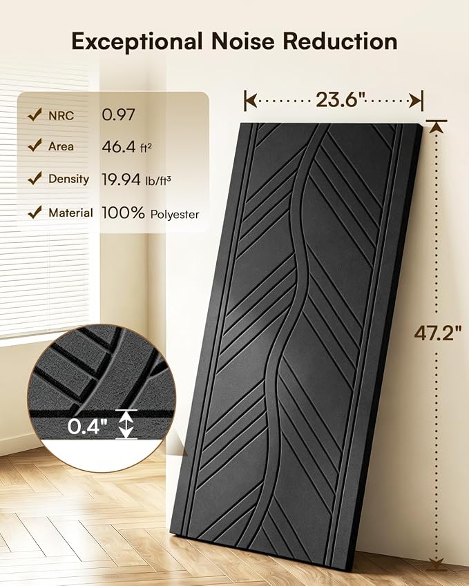 SODOCT 6 Pack Large Acoustic Panels, 47.2" X 23.6" X 0.4" Sound Proof Panels for Walls, Wall Paneles Decorativos Para Pared for Home Studio & Office, Black