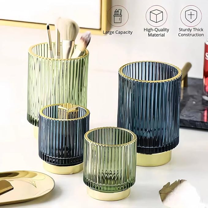 Exquisite Pen Holder for Desk Cute Office Supplies Cubicle Decor Kawaii Workspace Accessories Boho Makeup Organizer for Women Girls Pencil Cup Aesthetic Clear Caddy for Home Office (Large Gold)