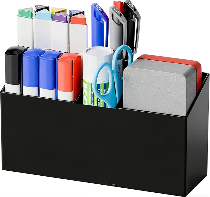 Yieach Magnetic Dry Erase Marker Holder for Whiteboard,Expo,Refrigerator,Fridge,Non Slip Magnet Pencil Holder,Wall Mounted Acrlic Pen Holder with Adhesive,Classroom and Locker Magnetic Organizer,Black