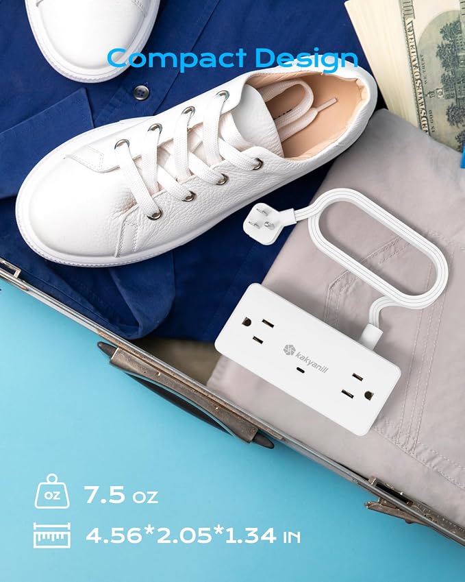Kakyanill Surge Protector Power Strip, 10 ft Flat Extension Cord with 4 Outlets 3 USB Ports (2 USB C), Flat Plug Power Strip with 900 Joules Protection, Suitable for Home Office Dorm Room, White