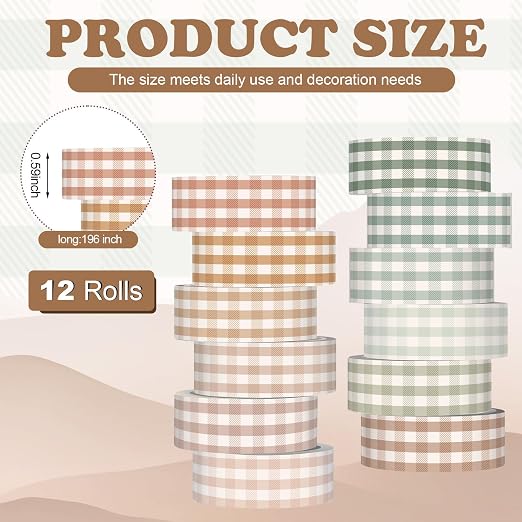 12 Rolls Watercolor Floral Washi Tape Set 15 mm Vintage Flower Decorative Masking Tape for Summer School Arts DIY Craft Scrapbook Journal Supplies Gifts(Boho,Gingham Plaid)