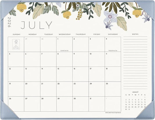 Desk Calendar 2026 with Desktop Mat, Cabbrix Large Desk Pad Calendar 22 x 17 Inch 18 Months Runs From July 2026 to December 2027, Floral Design Calendar 2026 for Home School and Office (Blue)