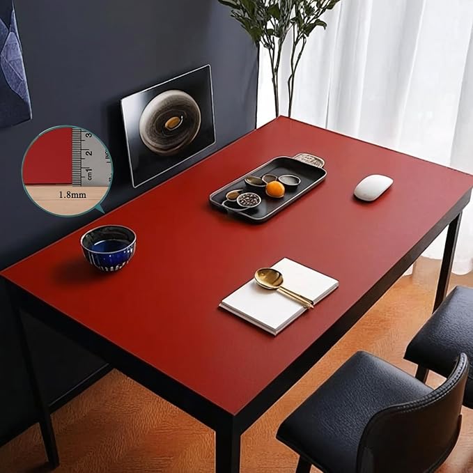 Leather Table Cover,1.8mm Thick,24x48 Inch,Table Protectors for Rectangle,Waterproof Desk Pad, Scratch - Resistant Craft Mat for Dining Table, Office Desk and Art Station(Black+Wine Red)