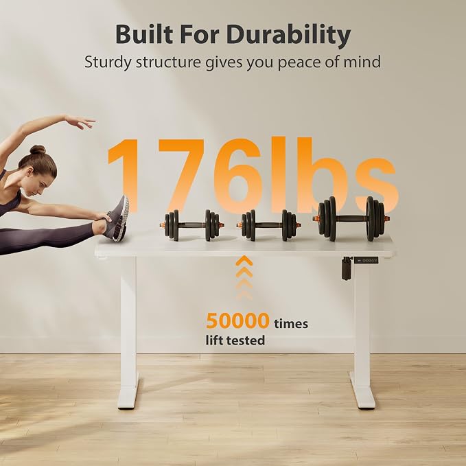 Cubiker Standing Desk, 55x24 Inches Sit Stand Home Office Desk, Electric Stand up Desk, Adjustable Desk with Splice Board, White Frame/White Top