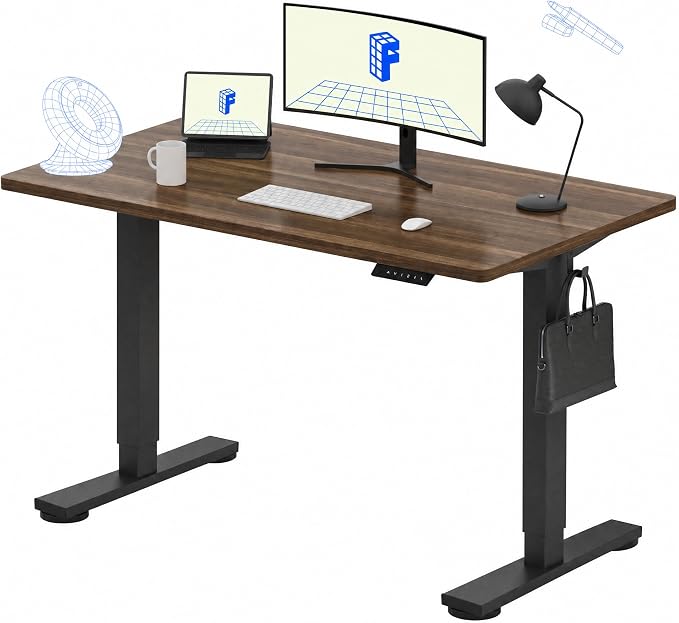 FLEXISPOT EN1 One-Piece Standing Desk, 48"x24" Seamless Desktop Electric Height Adjustable Desk for Home Office, Multi-Monitor Setups & Easy Assembly, Black Walnut (Black Frame)